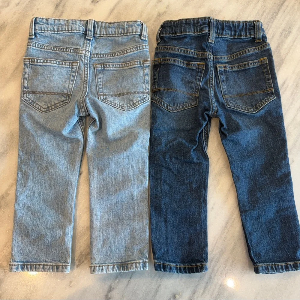 2 Pairs of Toddler Boy 2T Jeans Slim Fit‎ Adjustable Waist Cat & Jack